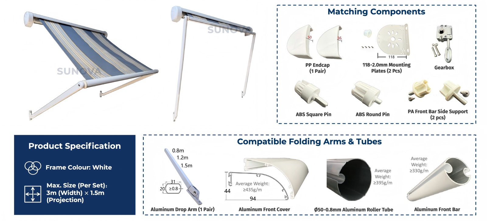 Specialty Awning Solutions SUNOVA Drop Arm Awning product overview